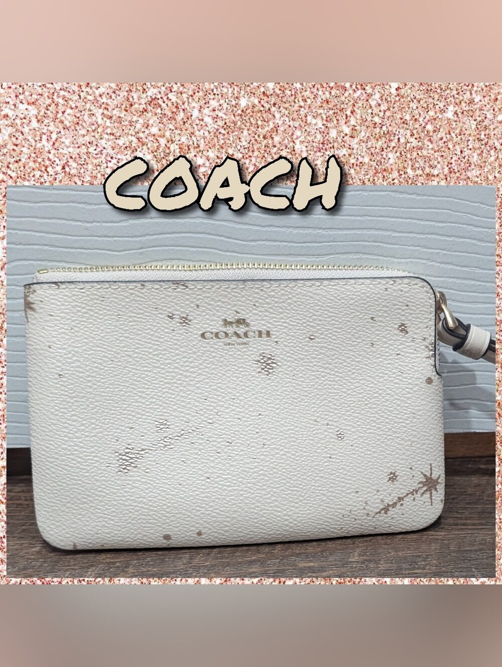 Coach Corner Zip Wristlet with Gold Stars